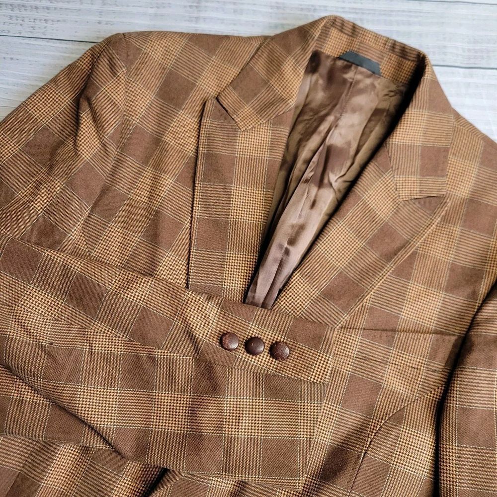 Thierry‎ Mugler Paris Brown Plaid Womens Size 8 (40) Blazer Viscose Cupro Blend
